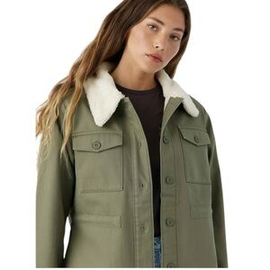 Hang Ten Women's Utility Fleece lined Jacket Plush
Collar Olive Size M